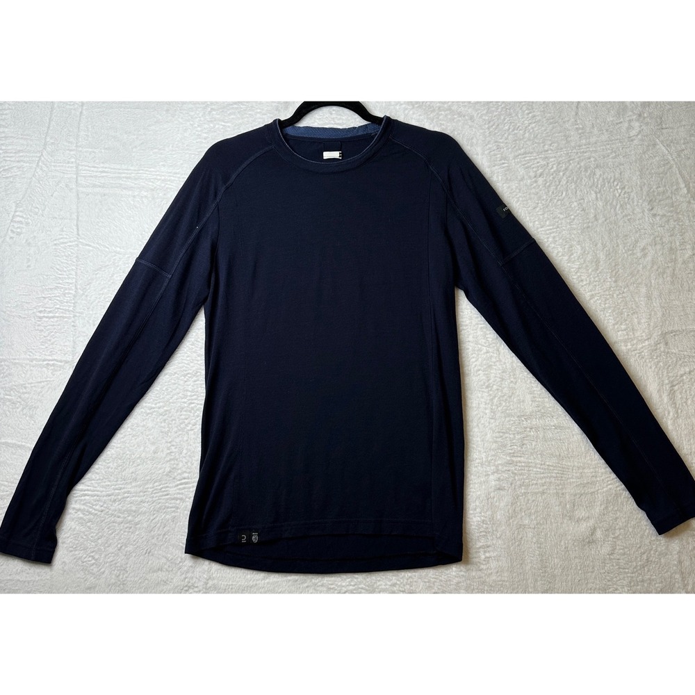 Forclaz Merino Wool Long Sleeve Base Layer Navy Blue Hiking Shirt Mens Small